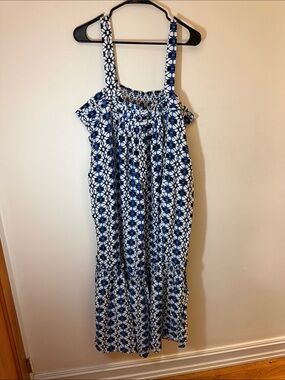 Sleeveless Blue and White Floral Maxi Dress